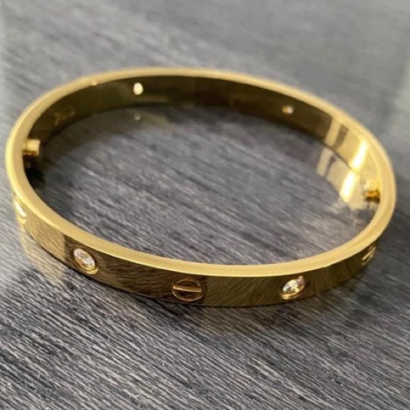 18k Gold Love Bangle Bracelet With CZ Stones Waterproof Tarnish Resistant - Picture 6 of 9